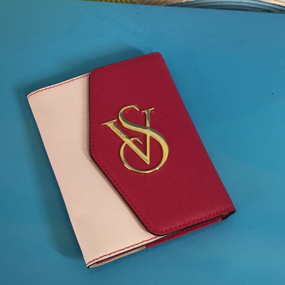 Two-Tone Red and Light Pink Compact passport Wallet with Gold Logo Accent